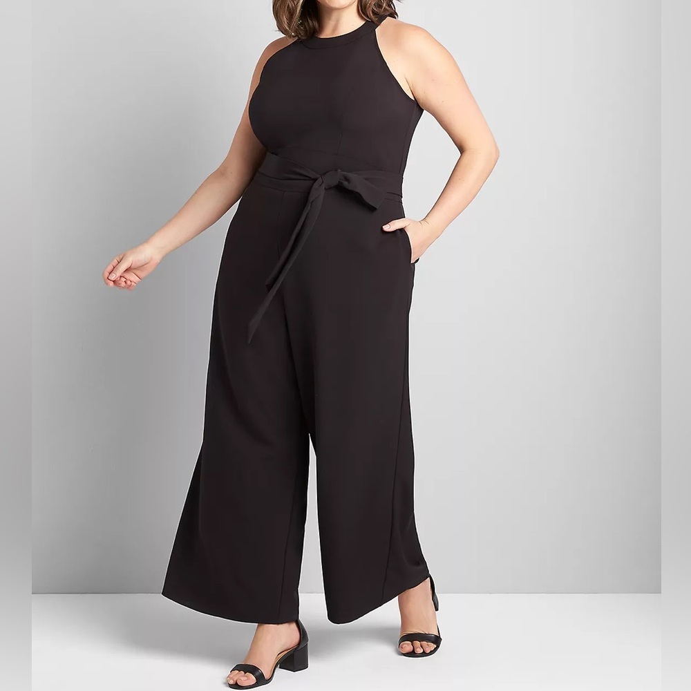 LANE BRYANT Sleeveless Halter Lena Jumpsuit Black With Pockets Size 20
